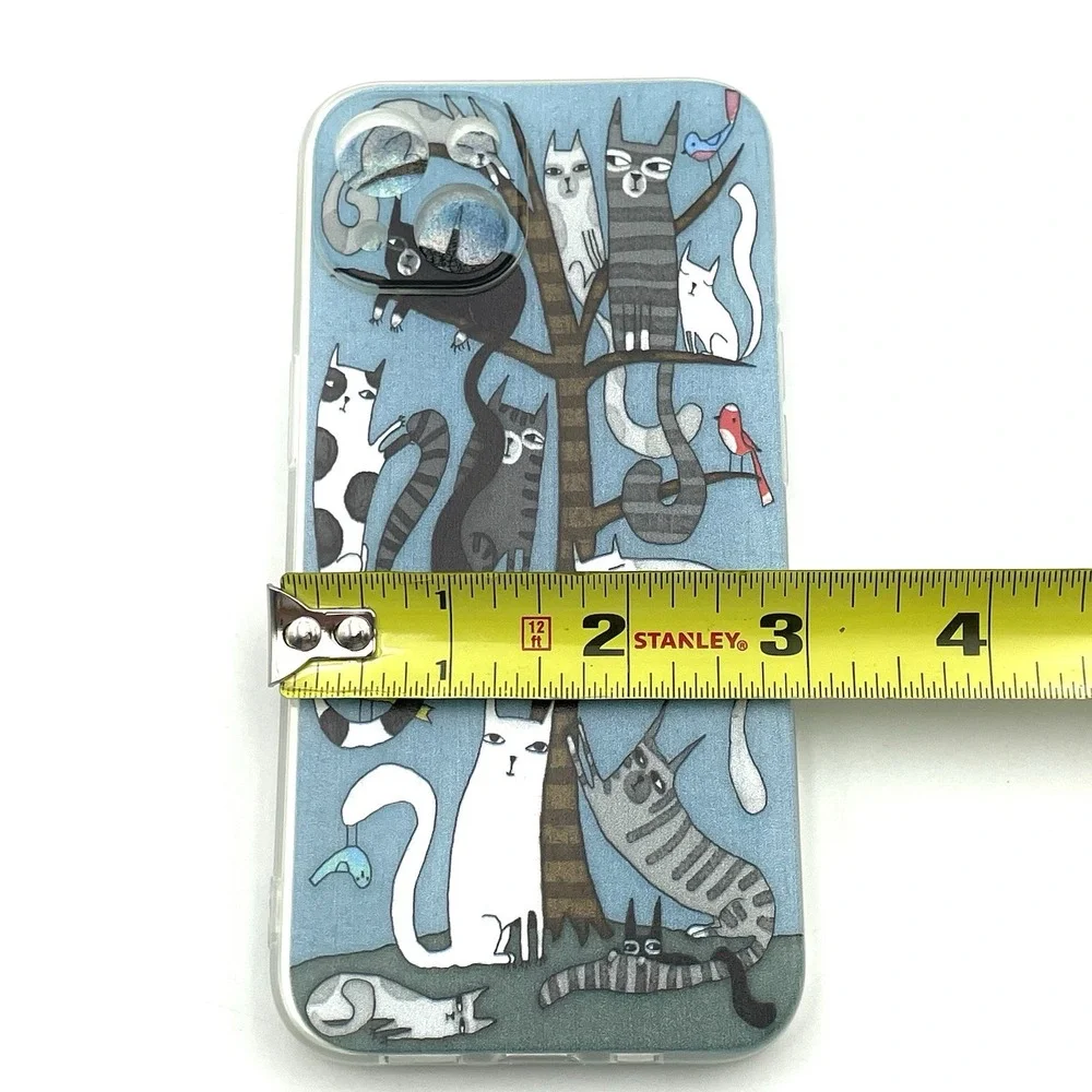 New iPhone 13 Cat Tree Phone Case Whimsical Cats Birds‎ Blue Clear Edge